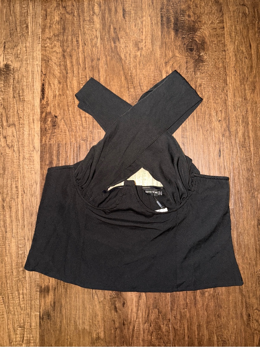 PrettyLittleThing Black Cross-Front Crop Top